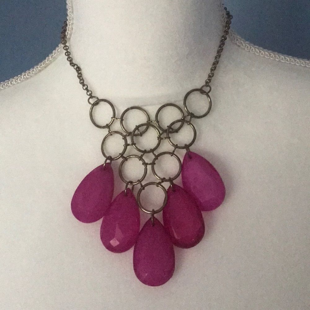 Fuchsia Rings Statement Necklace & Earrings!!